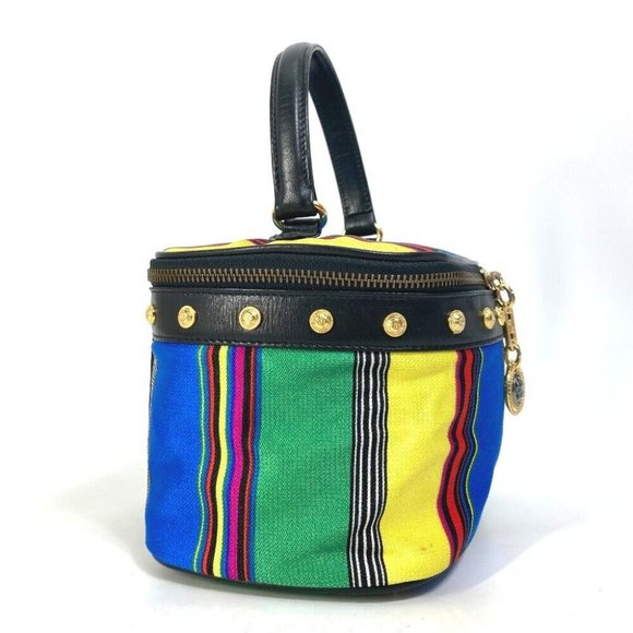 VERSACE vintage stripe Hand Bag pouch with mirror Vanity bag Multicolore - Picture 11 of 16